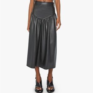 NWT MOTHER  Faux Leather "Gather Your Wits" Black Midi Skirt XS